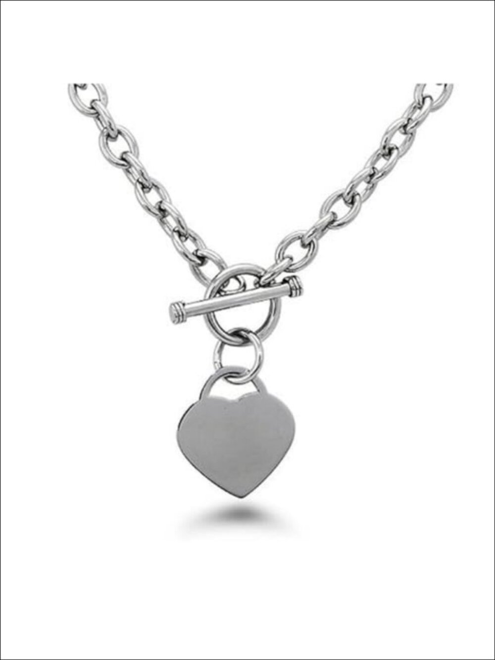 High Polished Stainless Steel Heart Charm Cable Chain Necklace